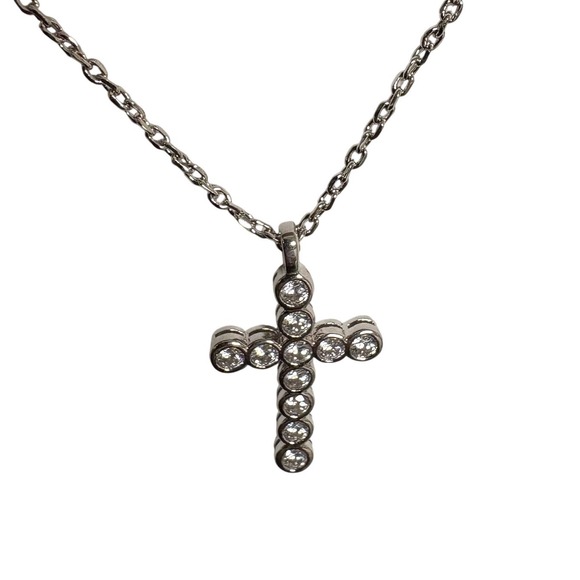 Kendra Scott Cross Pendant Necklace Rhodium White Crystal Silver Tone New - Picture 3 of 7